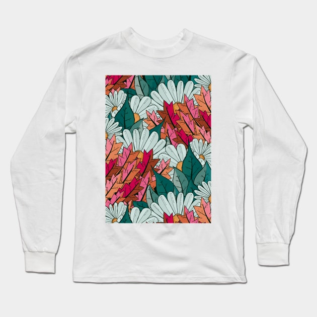 Green and pink leaf flower Long Sleeve T-Shirt by Swadeillustrations